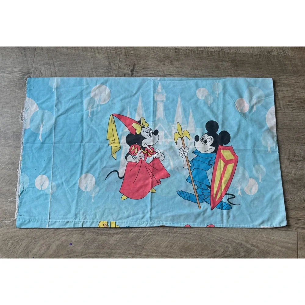 Vintage Disney 70s Mickey Mouse Frontierland Blue Pillowcase Knight Princess